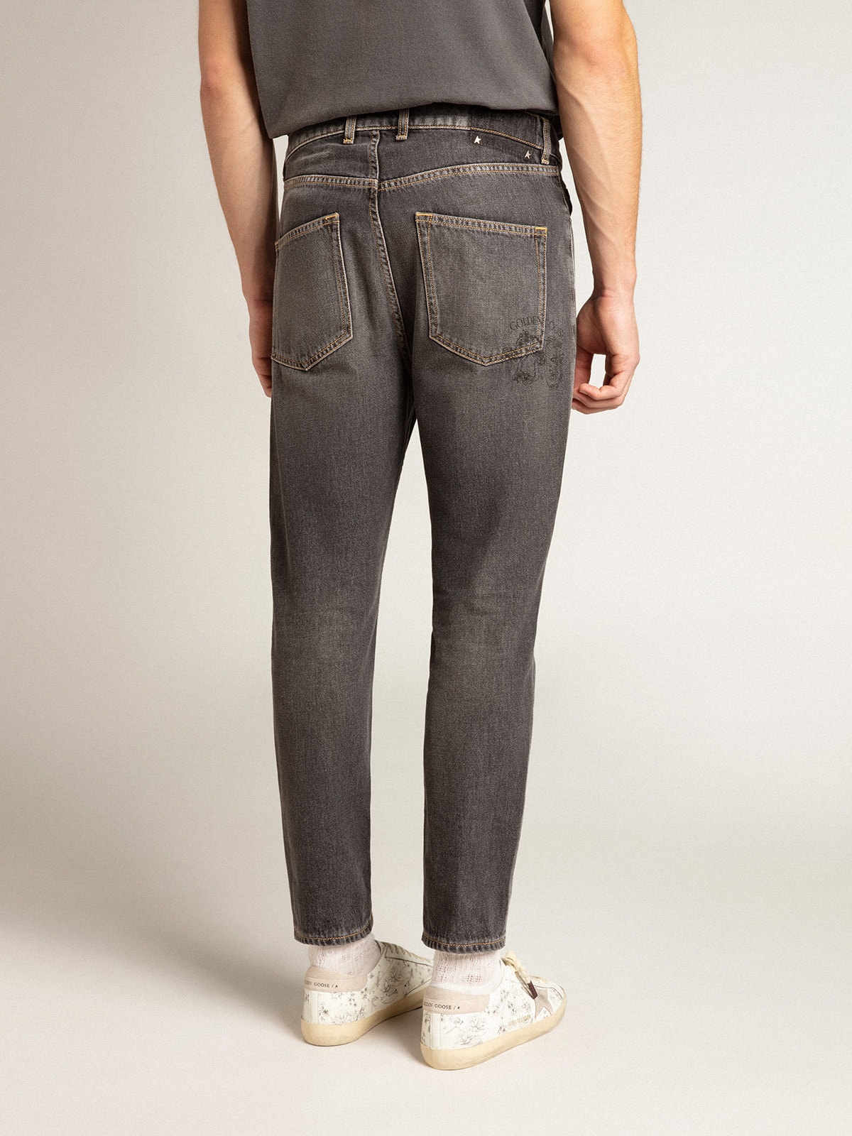 Golden Goose - Calça jeans preta masculina com bolso impresso in 