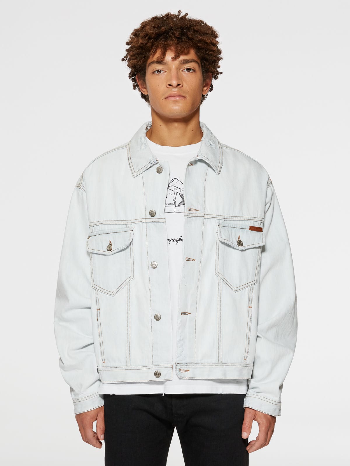 Golden Goose - Bruce jacket in bleached denim with contrasting lettering on the back in 