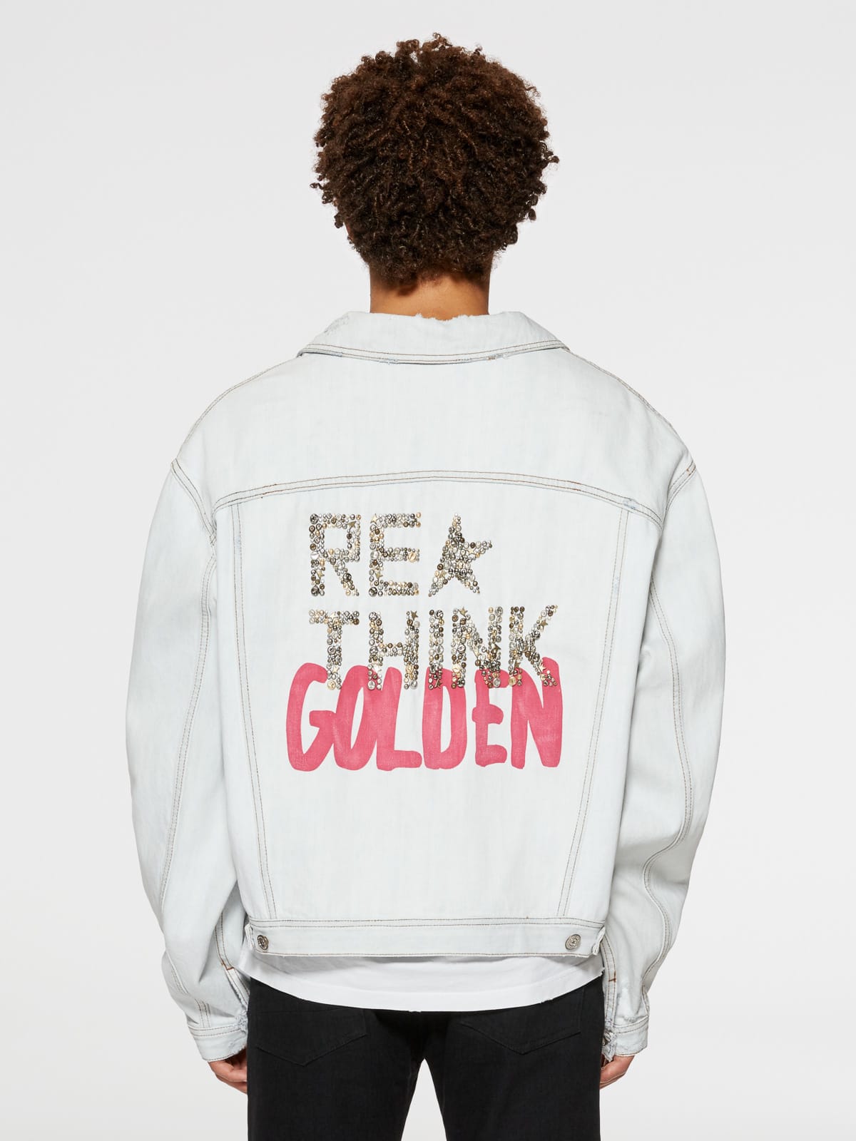 Golden Goose - Bruce jacket in bleached denim with contrasting lettering on the back in 