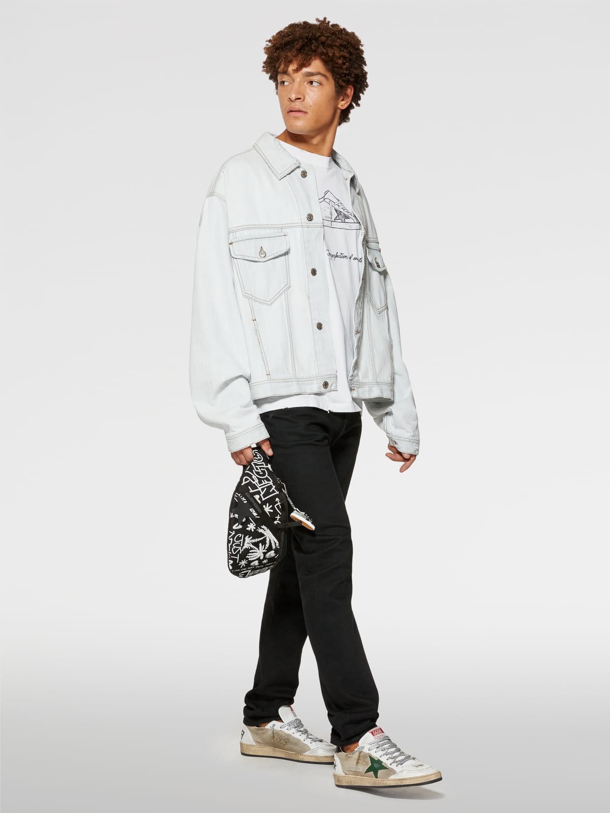 Golden Goose - Bruce jacket in bleached denim with contrasting lettering on the back in 