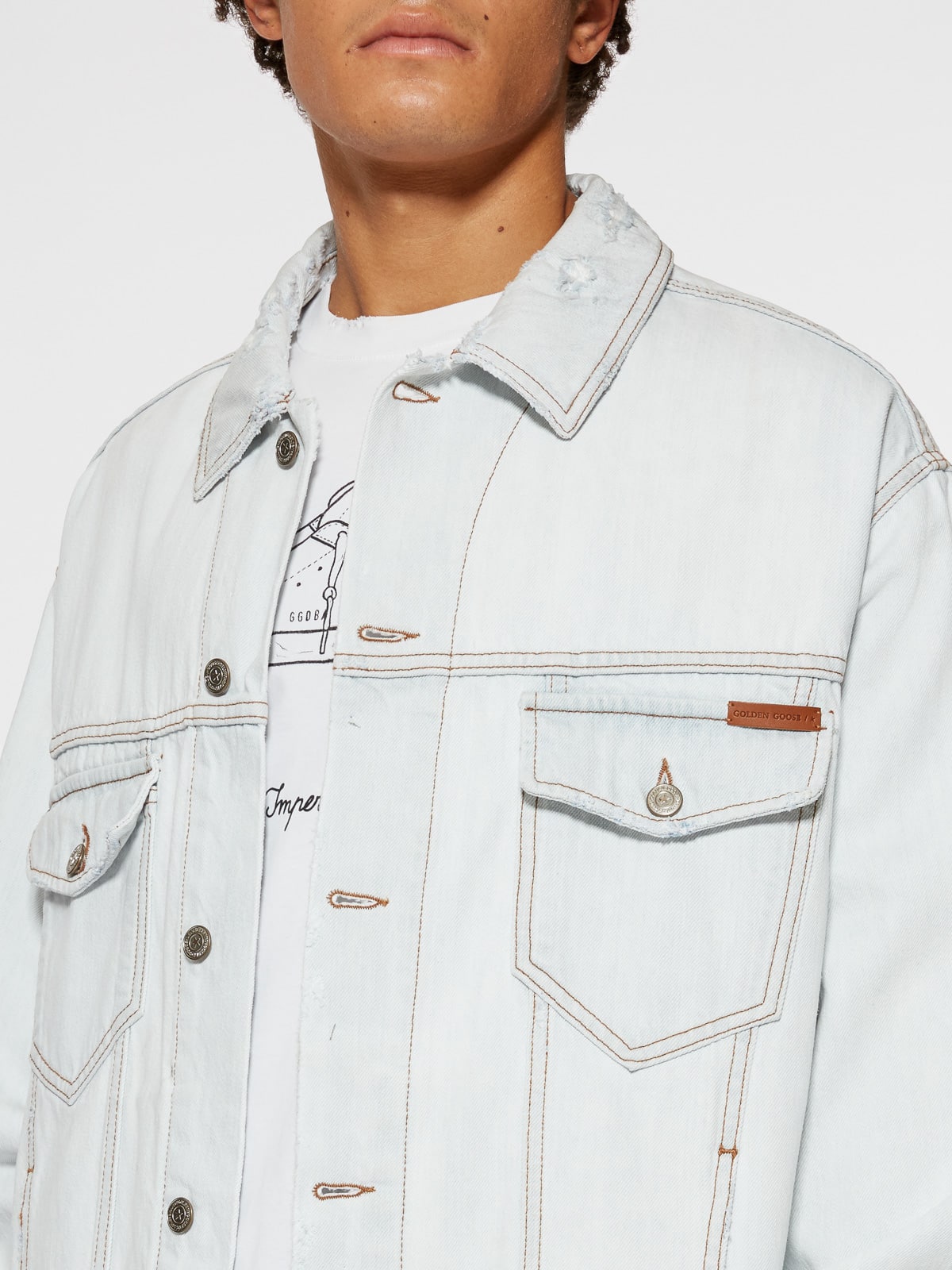 Golden Goose - Bruce jacket in bleached denim with contrasting lettering on the back in 