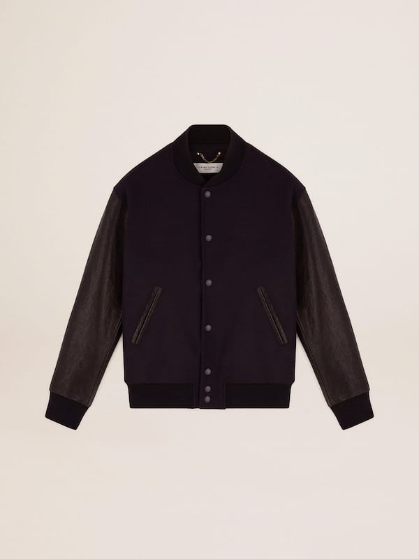 Golden Goose - Men's bomber jacket in dark blue wool with leather sleeves in 