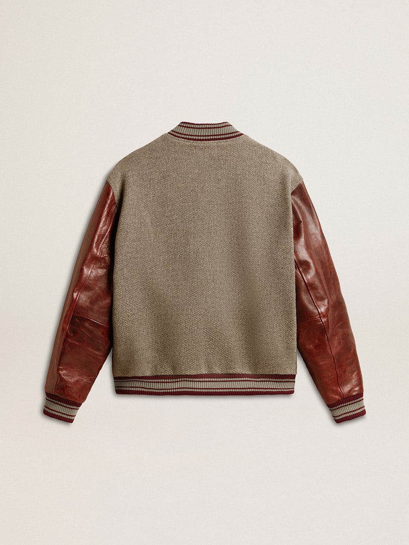 Golden Goose - Jaqueta bomber de l&atilde; cinza mescla e mangas de couro in 