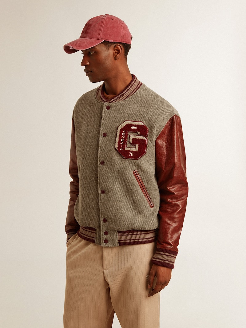 Golden Goose - Jaqueta bomber de l&atilde; cinza mescla e mangas de couro in 