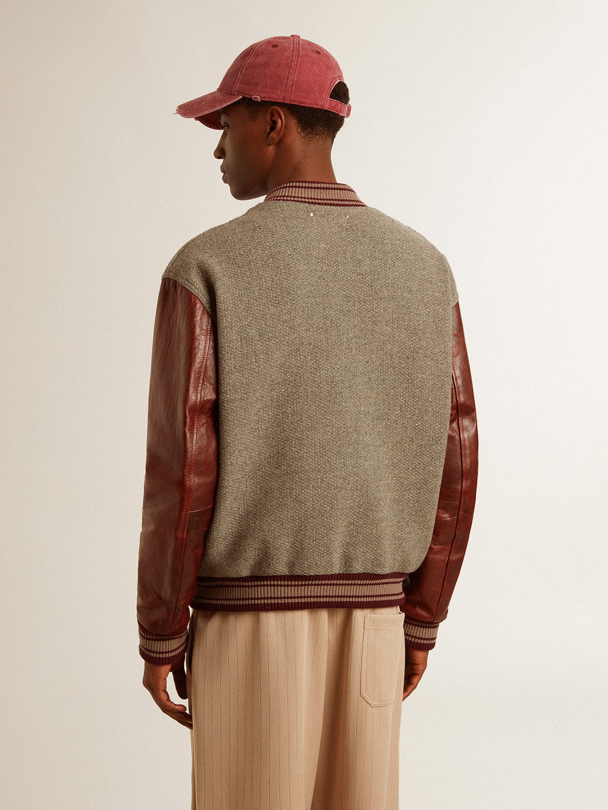 Golden Goose - Bomber jacket in gray melange wool with leather sleeves in 