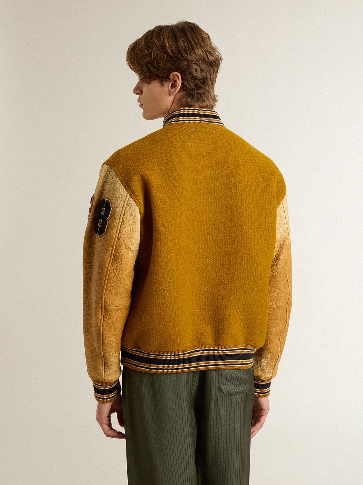 Golden Goose - Giacca bomber in lana color giallo ocra e maniche in pelle in 