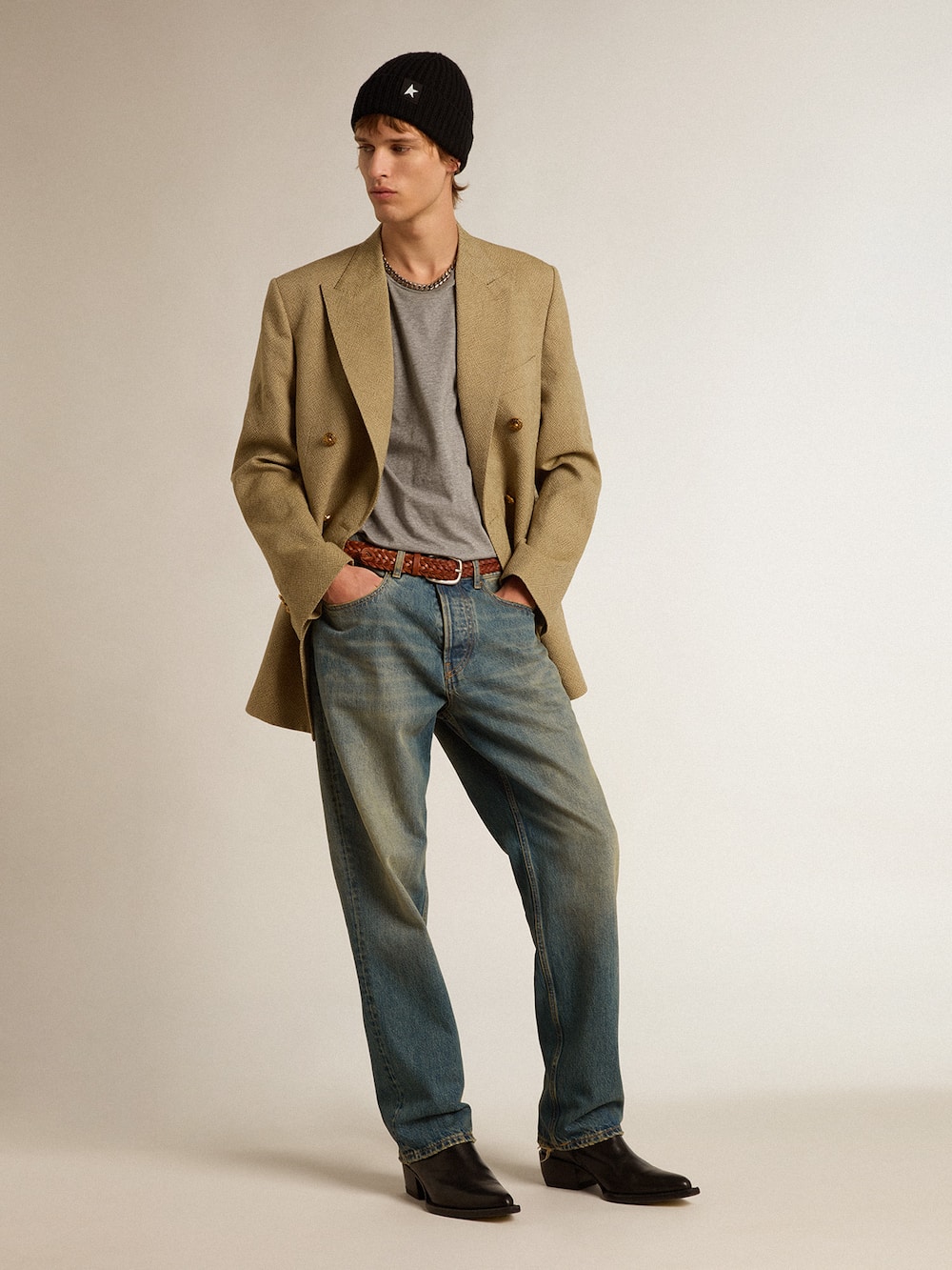 Golden Goose - Men’s pale beech-colored double-breasted blazer  in 