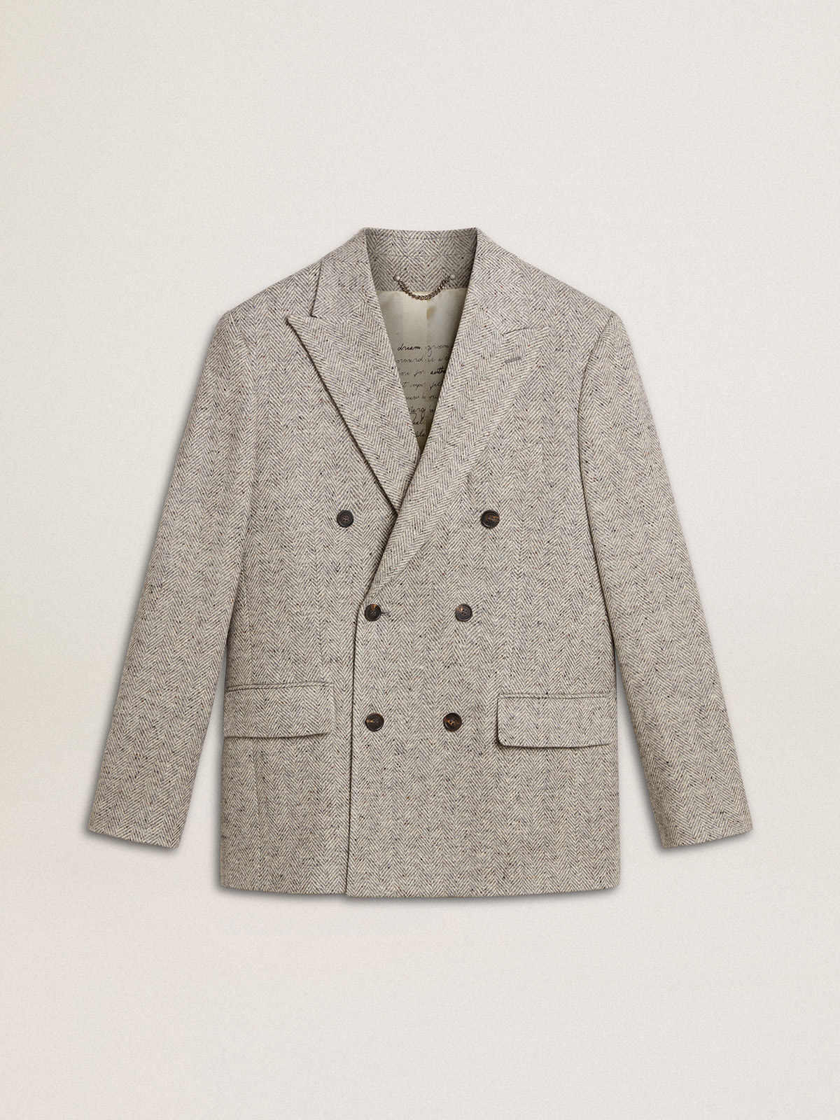 Veste croisée pour homme en soie et en laine à chevrons grises — Golden Goose