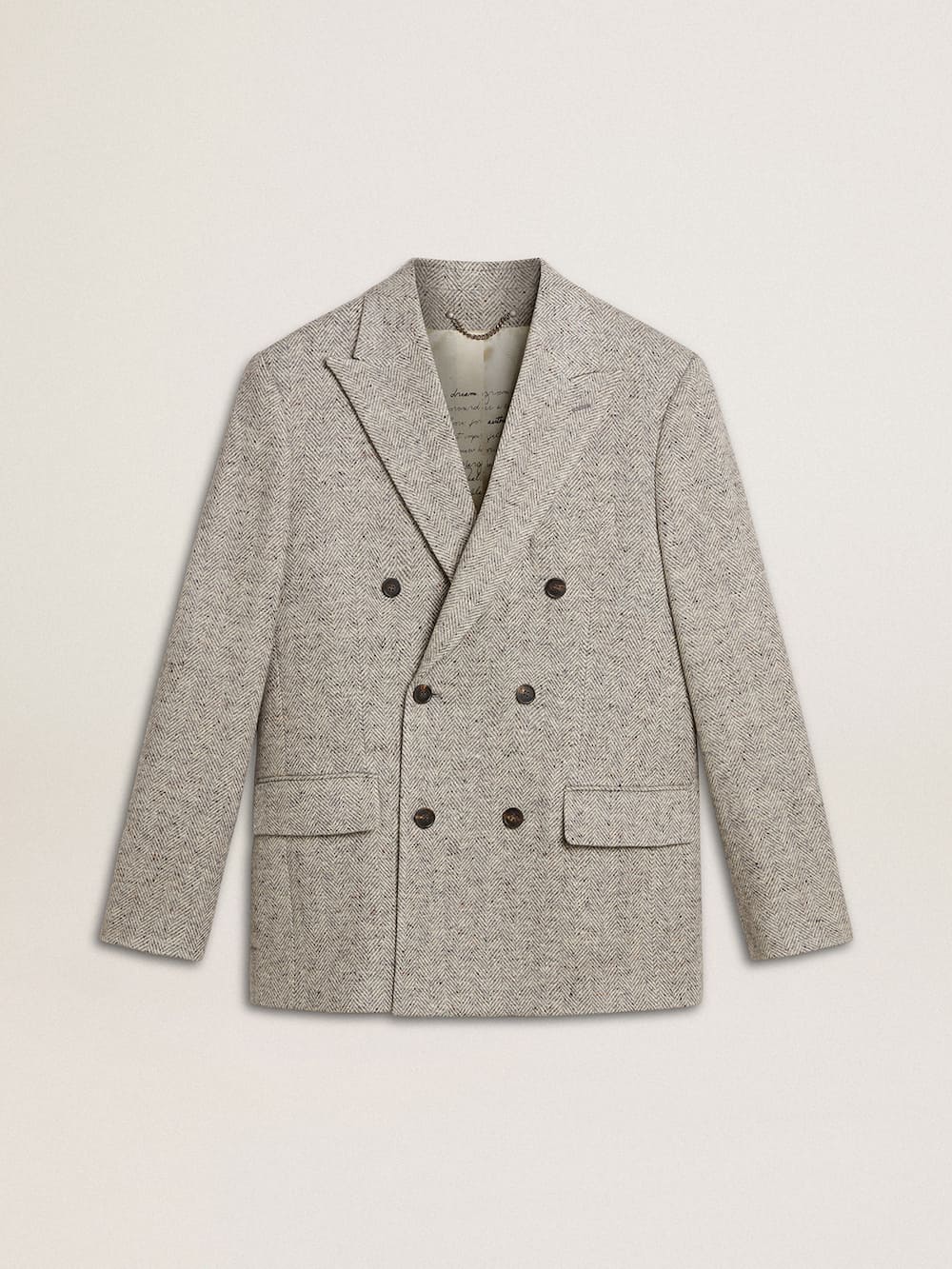 Veste croisée pour homme en soie et en laine à chevrons grises — Golden Goose