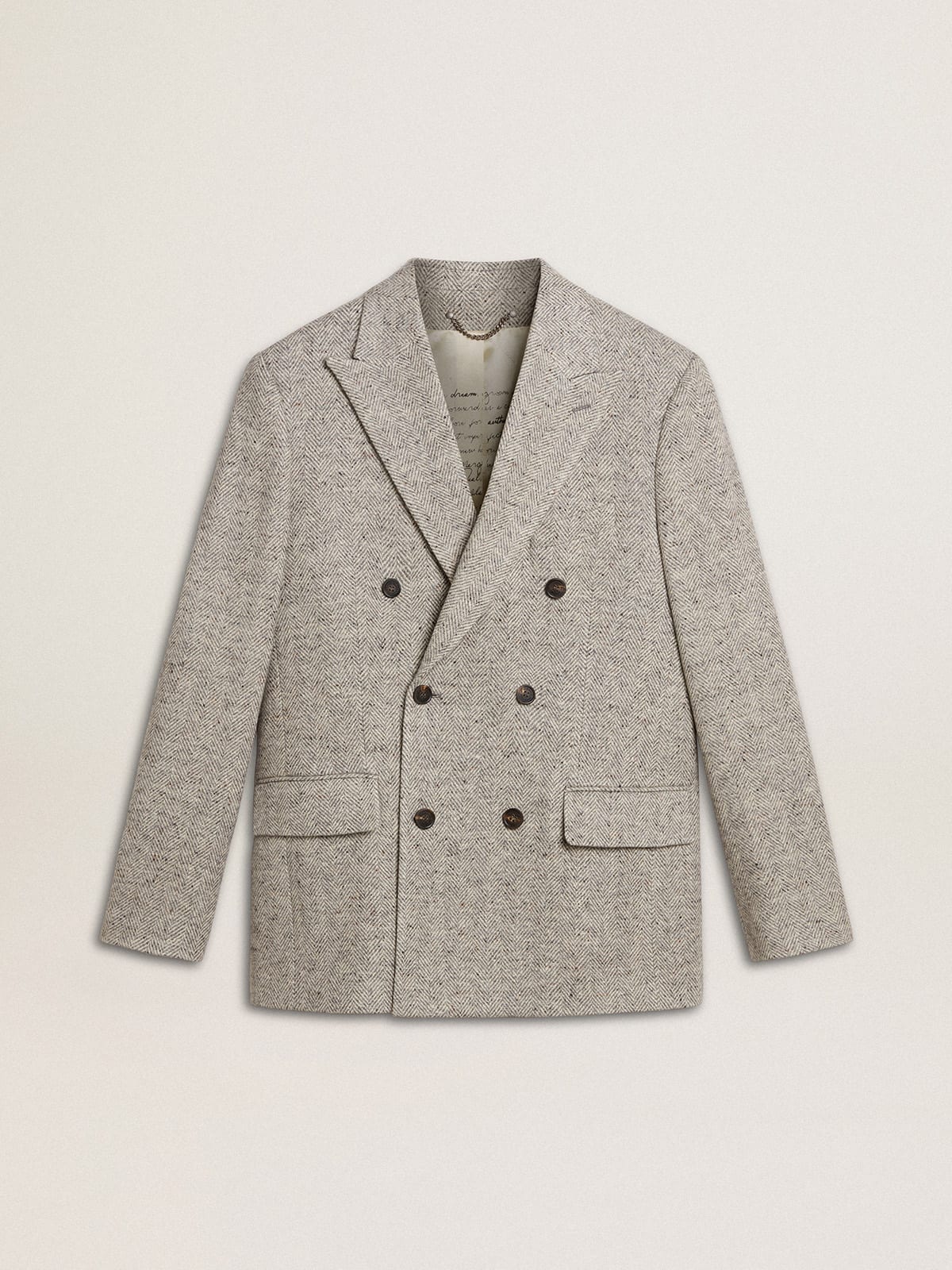 Golden Goose - Men's double-breasted jacket in gray silk and chevron wool in 