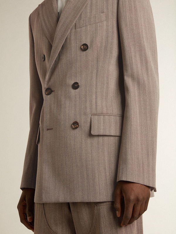 Golden Goose - Men's beige chevron wool blend double-breasted blazer in 