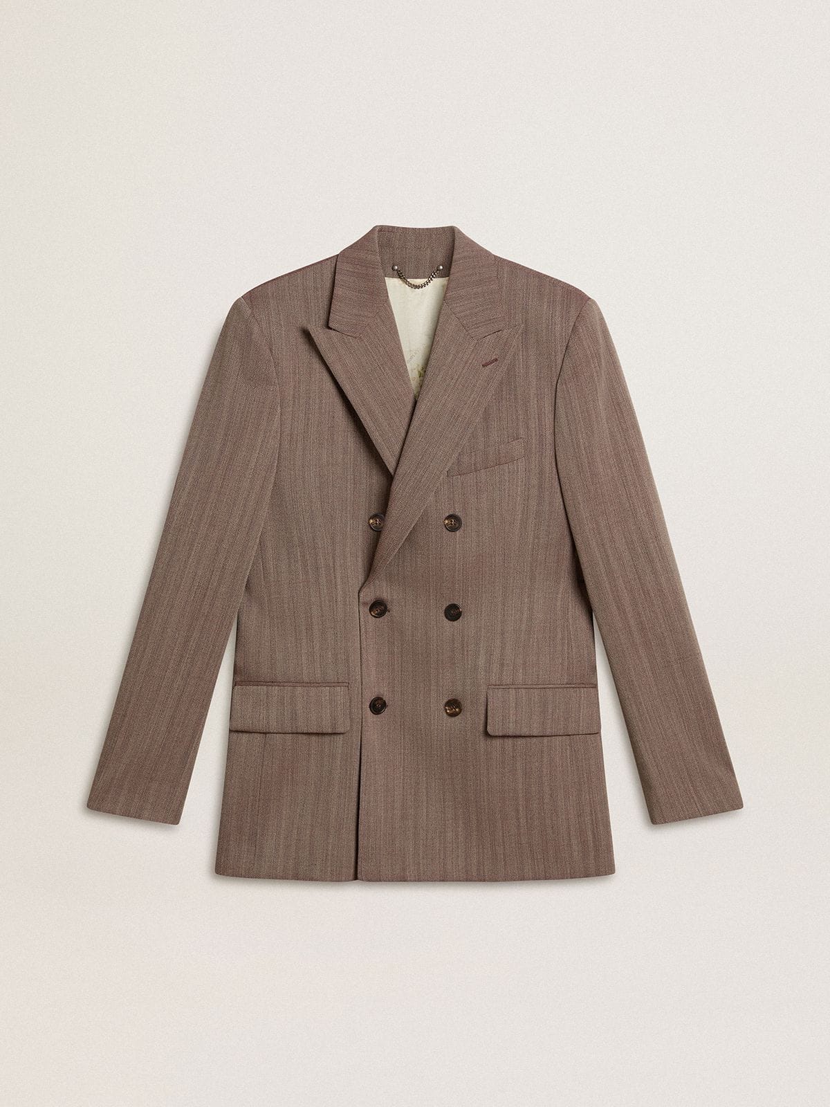 Golden Goose - Blazer doppiopetto da uomo in misto lana chevron di colore beige in 