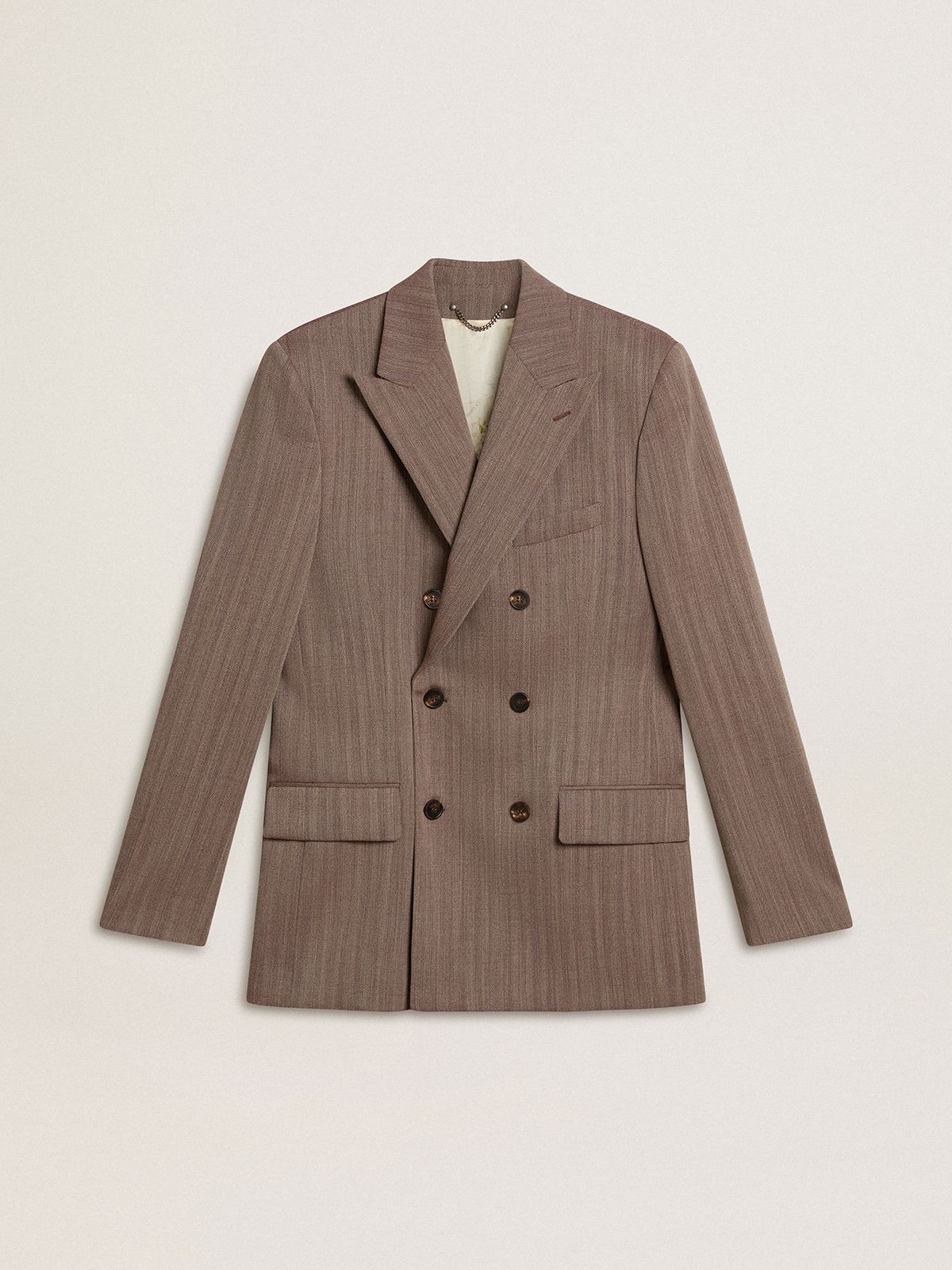 Blazer croisé pour homme en laine mélangée beige à chevrons — Golden Goose
