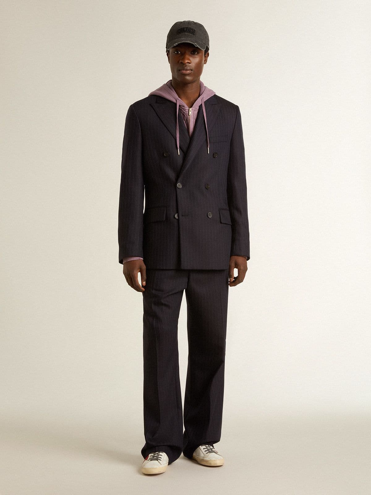 Golden Goose - Blazer croisé pour homme en laine bleu nuit in 