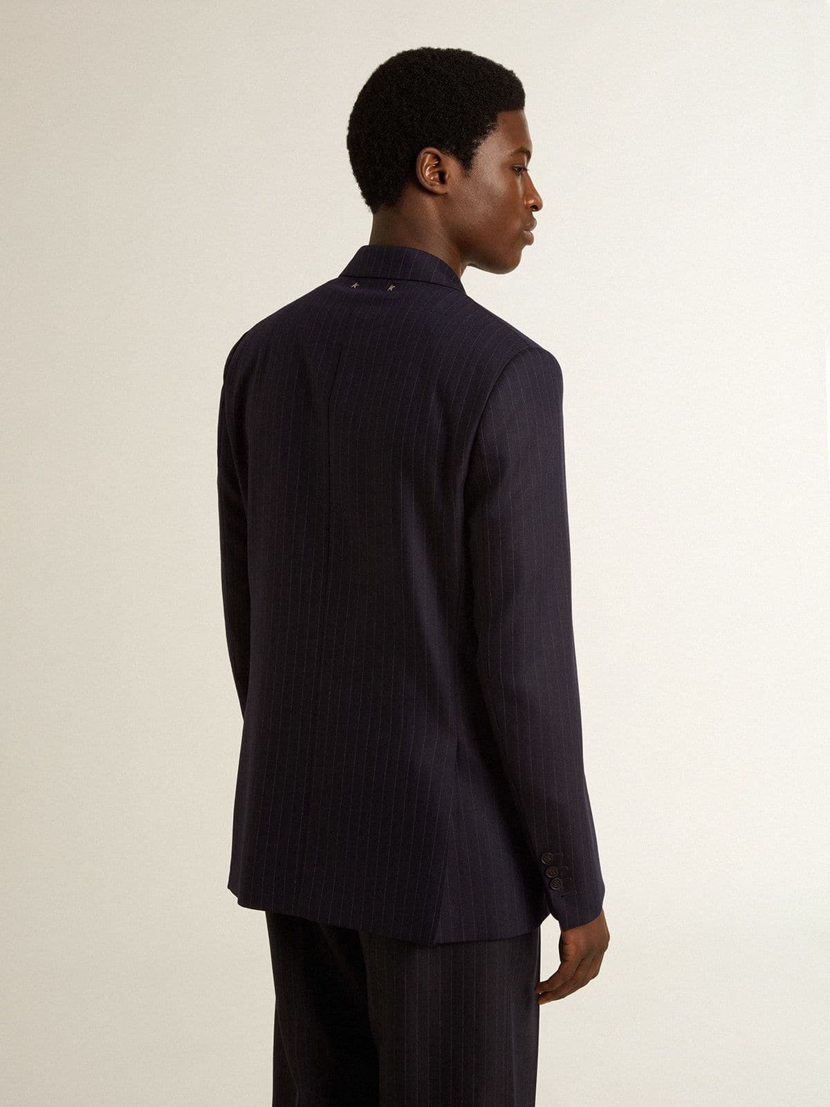 Golden Goose - Blazer croisé pour homme en laine bleu nuit in 