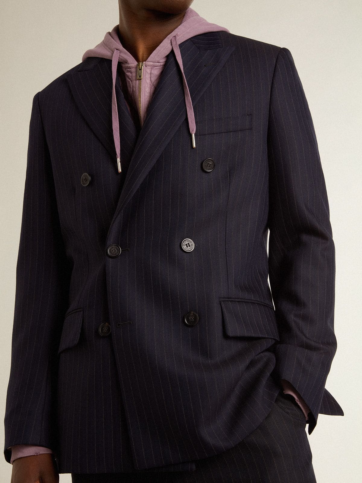 Golden Goose - Blazer croisé pour homme en laine bleu nuit in 