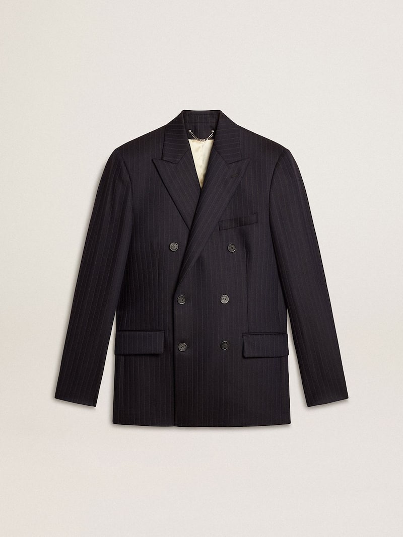 Men's midnight blue wool double-breasted blazer