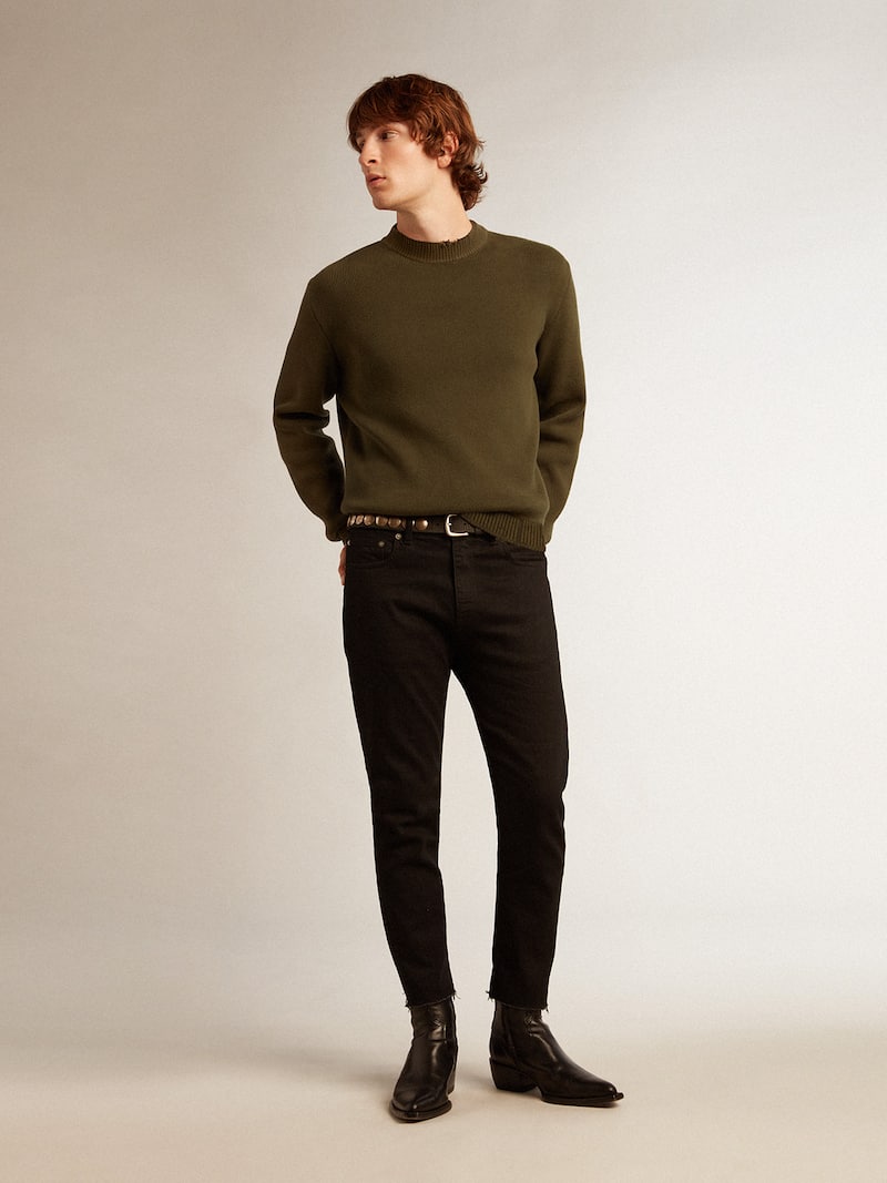 Golden Goose - Herrenpullover mit Rundhalsausschnitt aus milit&auml;rgr&uuml;ner Baumwolle in 