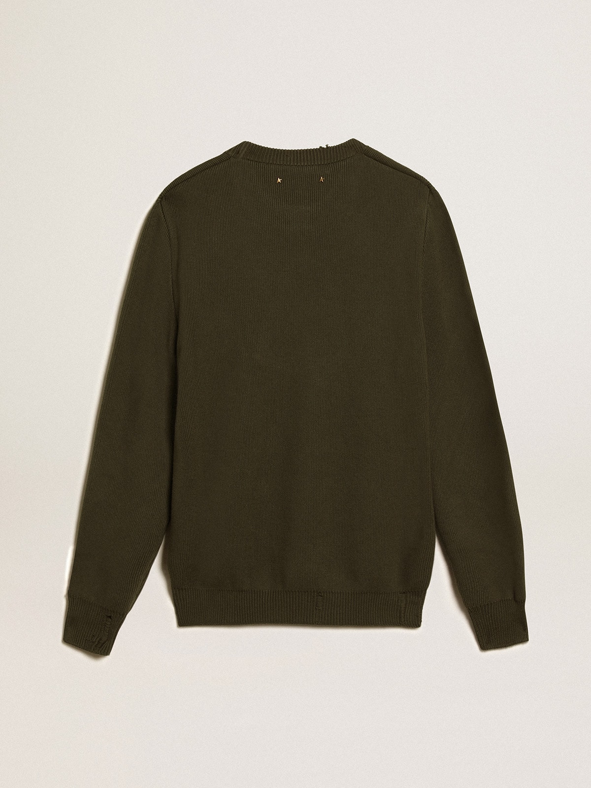 Golden Goose - Men's round-neck sweater in military green cotton in 