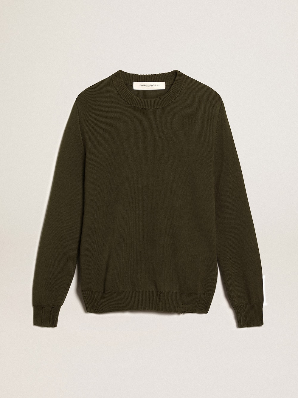 Golden Goose - Men's round-neck sweater in military green cotton in 