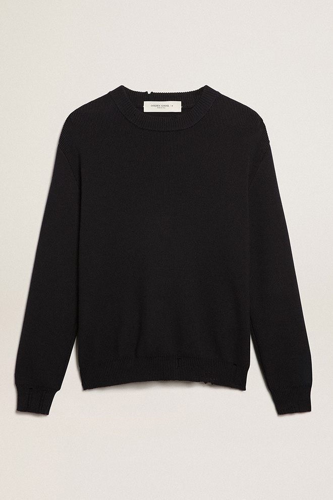 Pull ras-du-cou homme en coton bleu foncé — Golden Goose