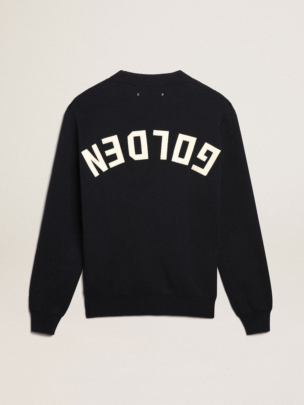 Golden Goose - Men's round-neck sweater in dark blue cotton with logo in 