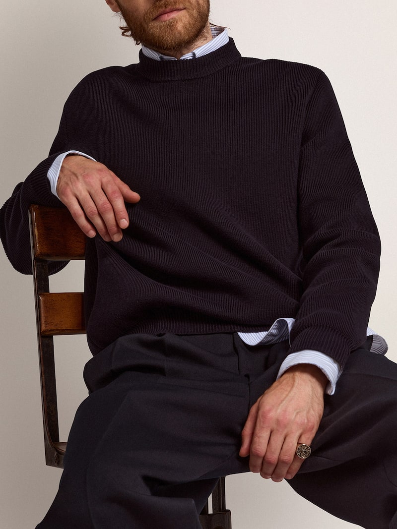 Golden Goose - Blauer Baumwollpullover mit Rundhalsausschnitt und Logo f&uuml;r Herren in 