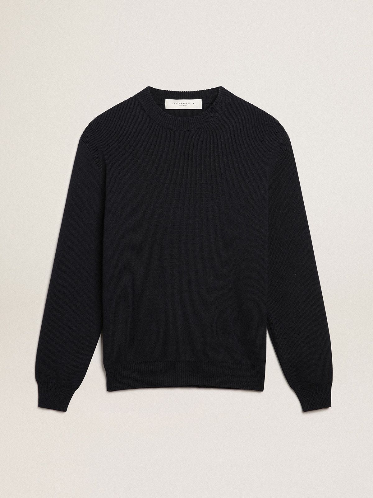 Pull à col rond homme en coton bleu foncé avec logo — Golden Goose