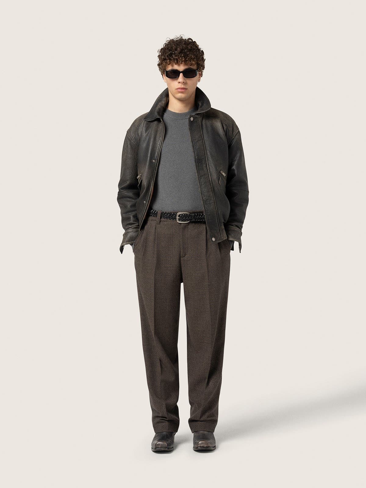 Golden Goose - Men's round-neck sweater in dark gray cotton with logo on the back in 