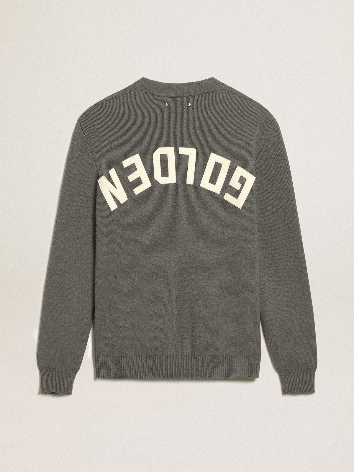 Golden Goose - Men's round-neck sweater in dark gray cotton with logo on the back in 