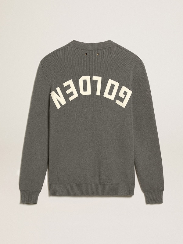 Golden Goose - Men's round-neck sweater in dark gray cotton with logo on the back in 