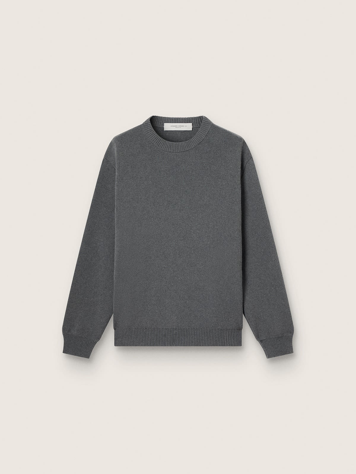 Pull à col rond homme en coton gris foncé avec logo au dos — Golden Goose