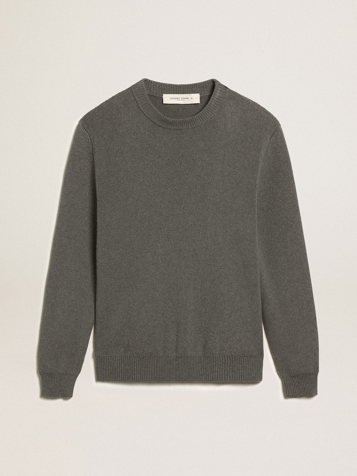 Golden Goose - Men's round-neck sweater in dark gray cotton with logo on the back in 