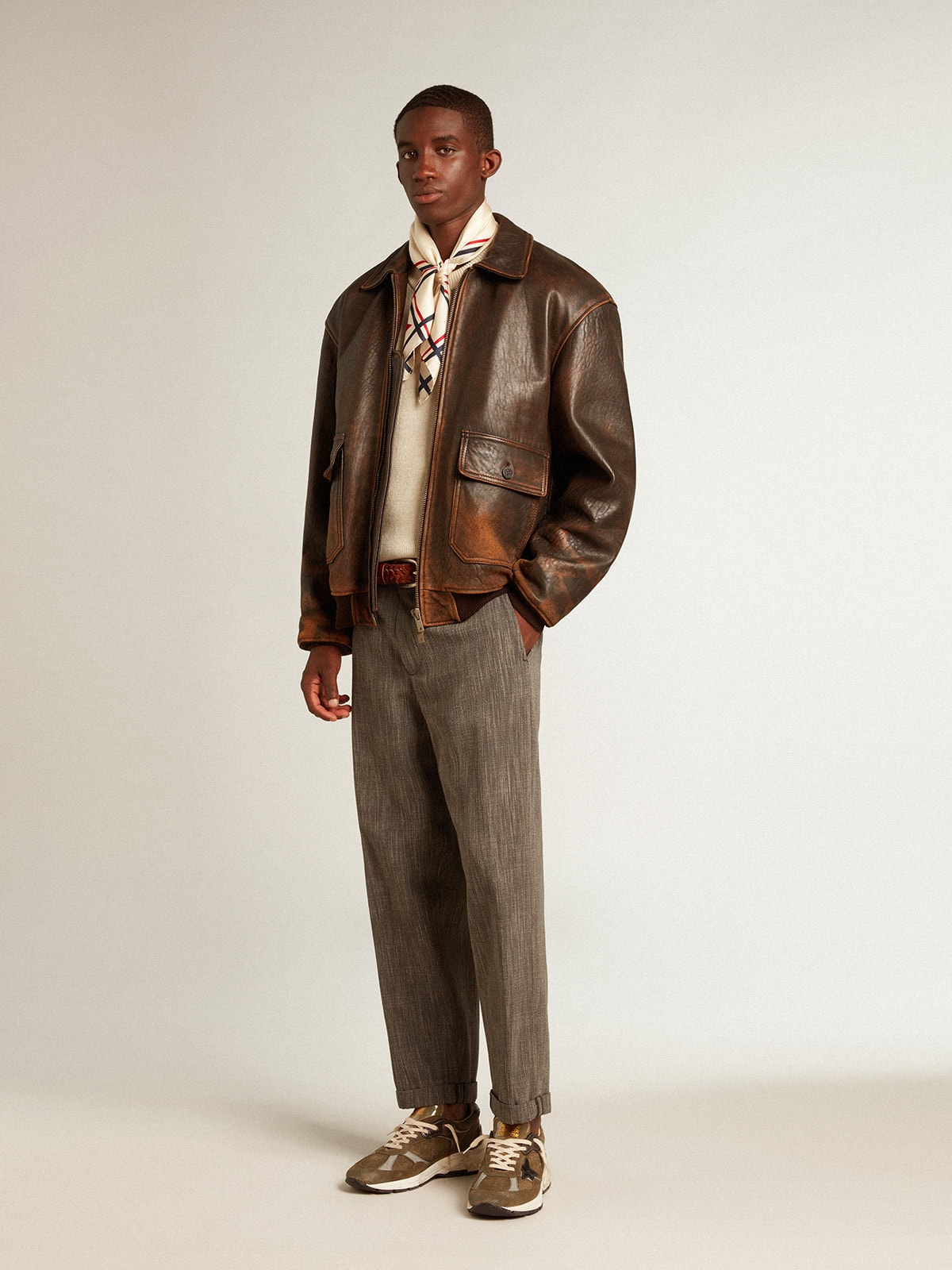 Golden Goose - Men’s round-neck sweater in panama-colored cotton with logo on the back  in 
