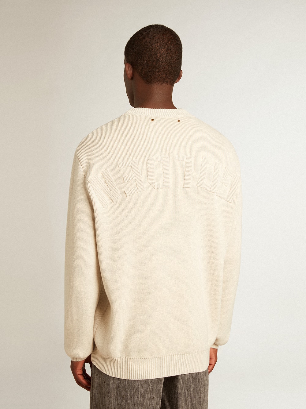 Golden Goose - Men’s round-neck sweater in panama-colored cotton with logo on the back  in 