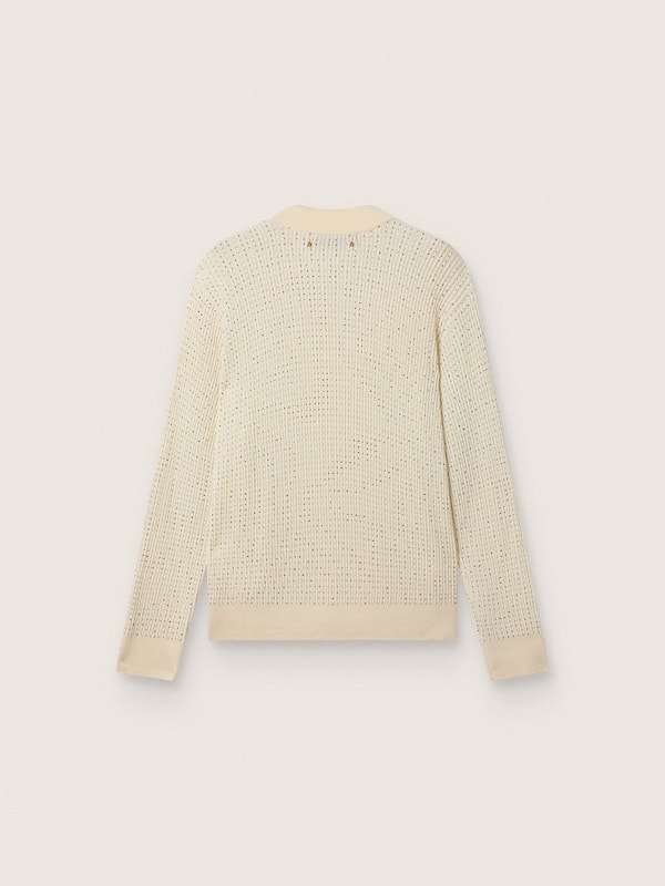 Men's crew-neck sweater in white merino wool with all-over crystals