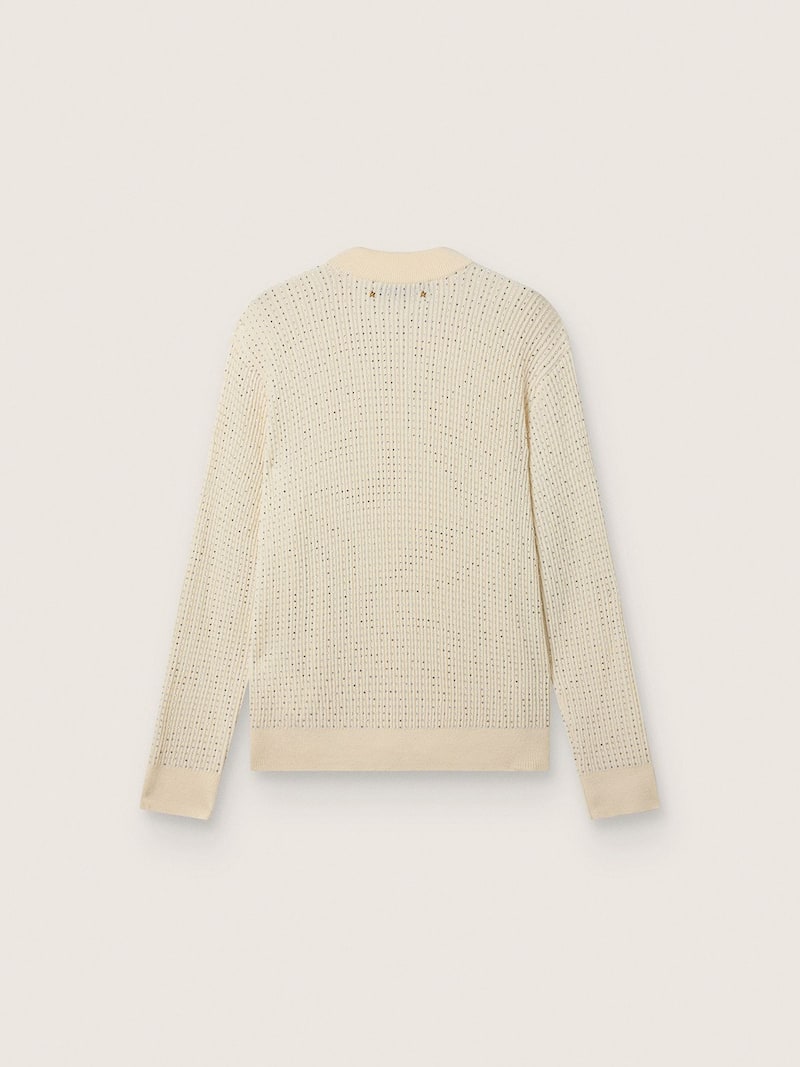 Golden Goose - Rundhalspullover f&uuml;r Herren aus wei&szlig;er Merinowolle mit Allover-Kristallen in 