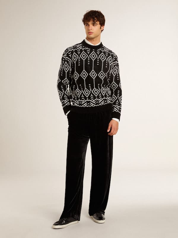 Golden Goose - Men’s crew neck wool blend sweater with jacquard argyle design in 