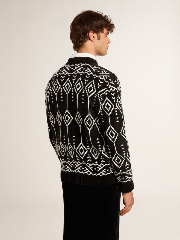 Golden Goose - Men’s crew neck wool blend sweater with jacquard argyle design in 