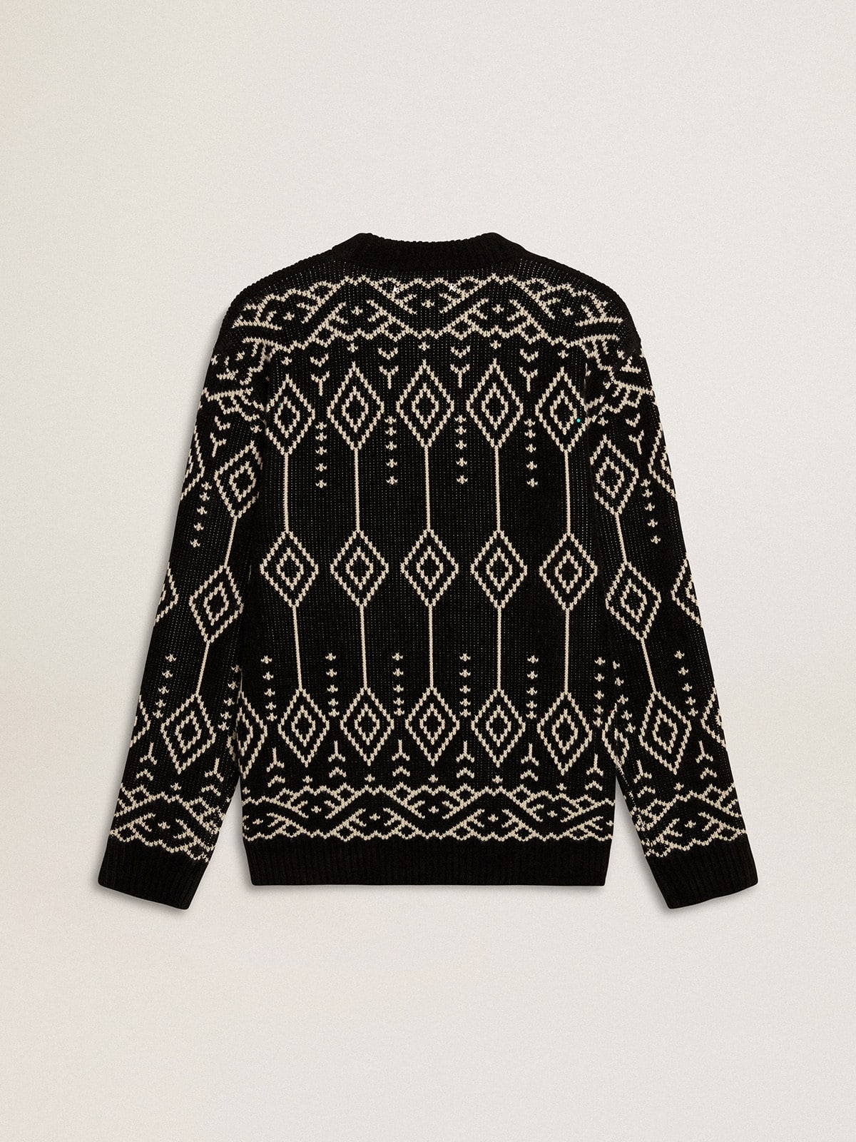 Golden Goose - Men’s crew neck wool blend sweater with jacquard argyle design  in 