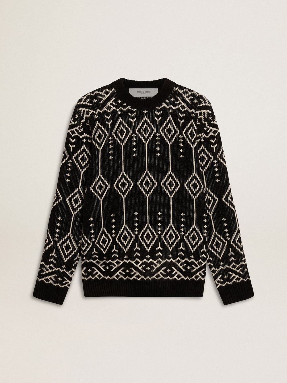 Pull ras-du-cou en laine mélangée avec motif jacquard à losanges — Golden Goose