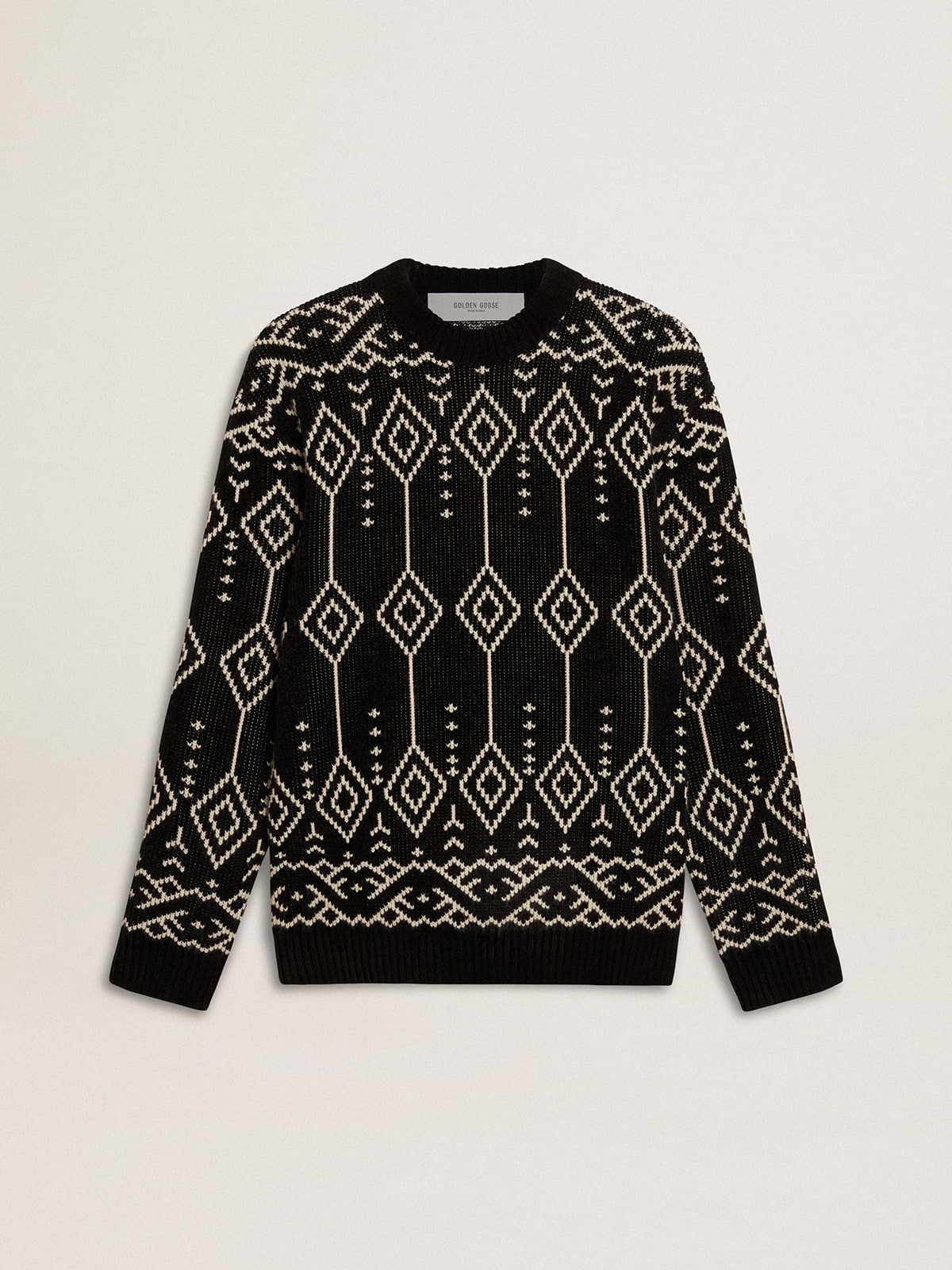 Golden Goose - Men’s crew neck wool blend sweater with jacquard argyle design  in 