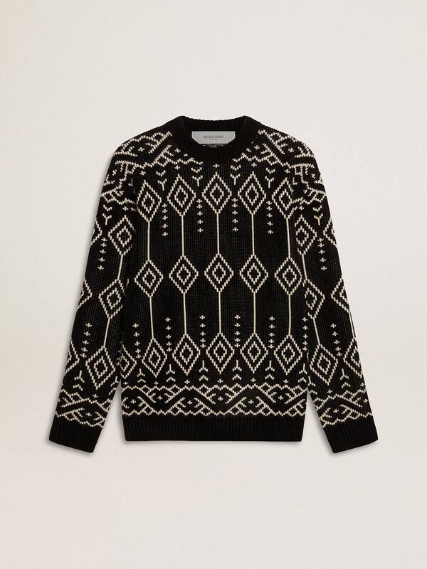 Golden Goose - Men’s crew neck wool blend sweater with jacquard argyle design in 