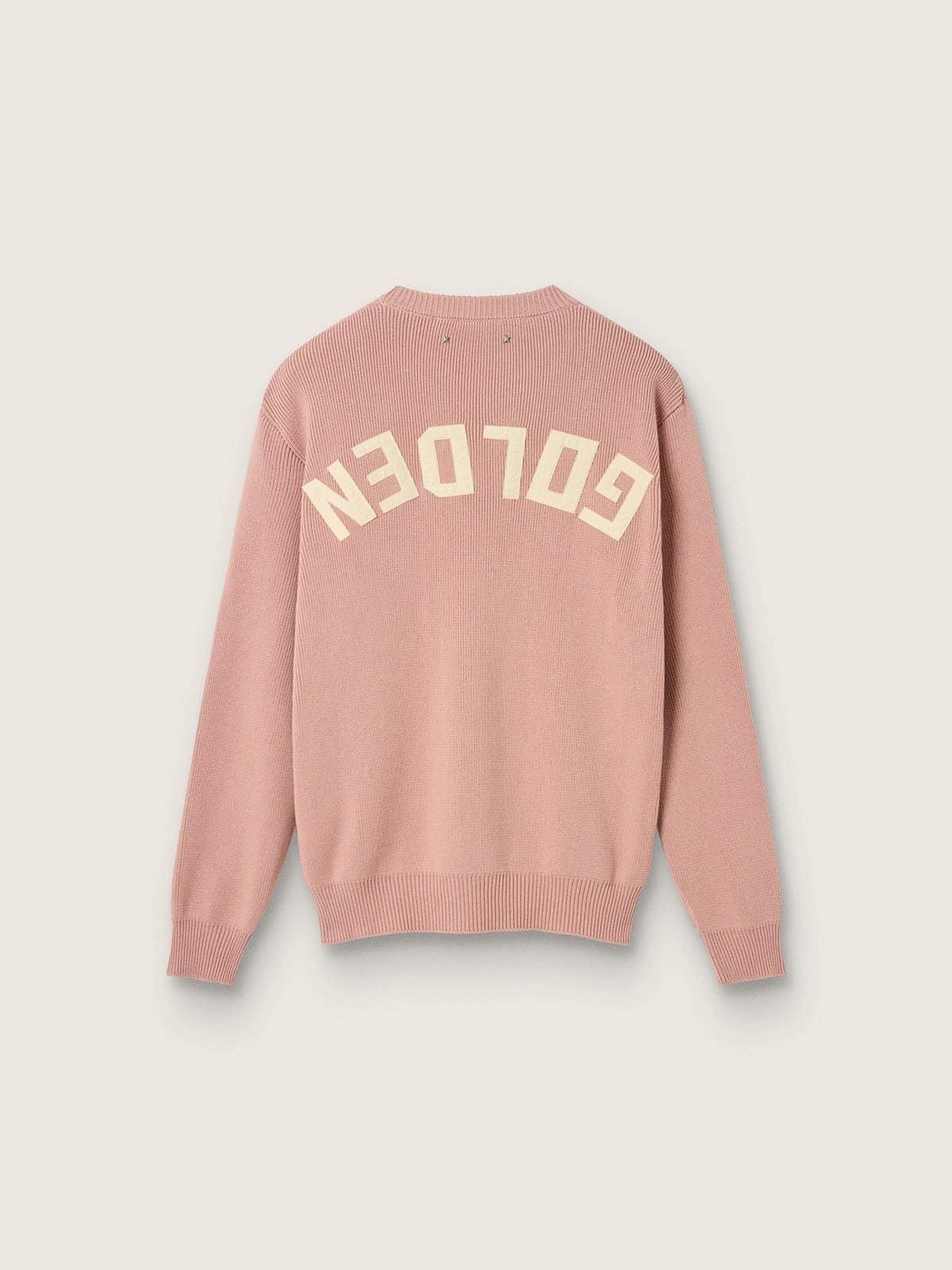 Golden Goose Men&rsquo;s crew-neck sweater in old rose cotton with reverse logo on the back Knitwear pink man