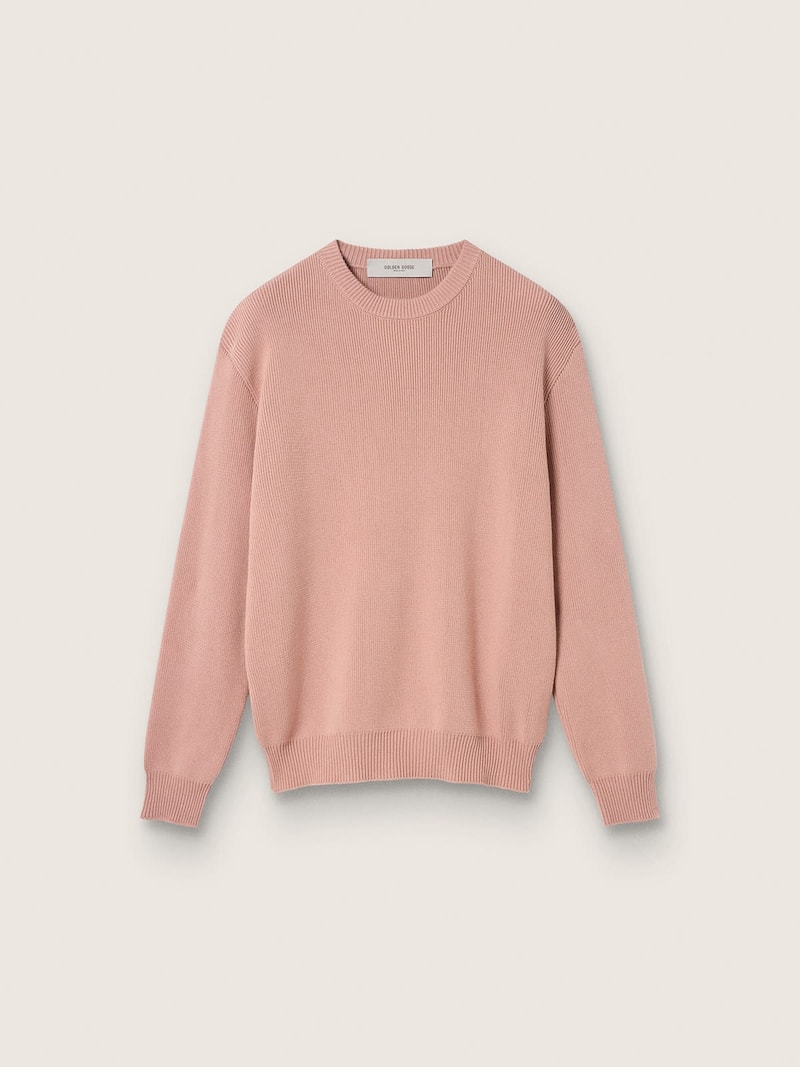 Golden Goose - Jersey de cuello redondo de hombre de algod&oacute;n rosa antiguo con logotipo invertido en la espalda in 