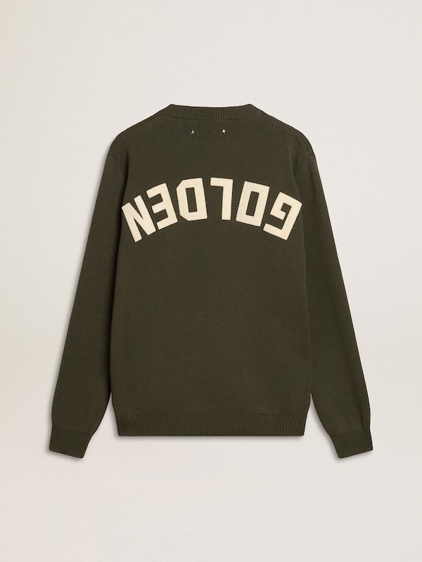 Golden Goose - Men's military green crew neck sweater with 'Golden' lettering on the back in 