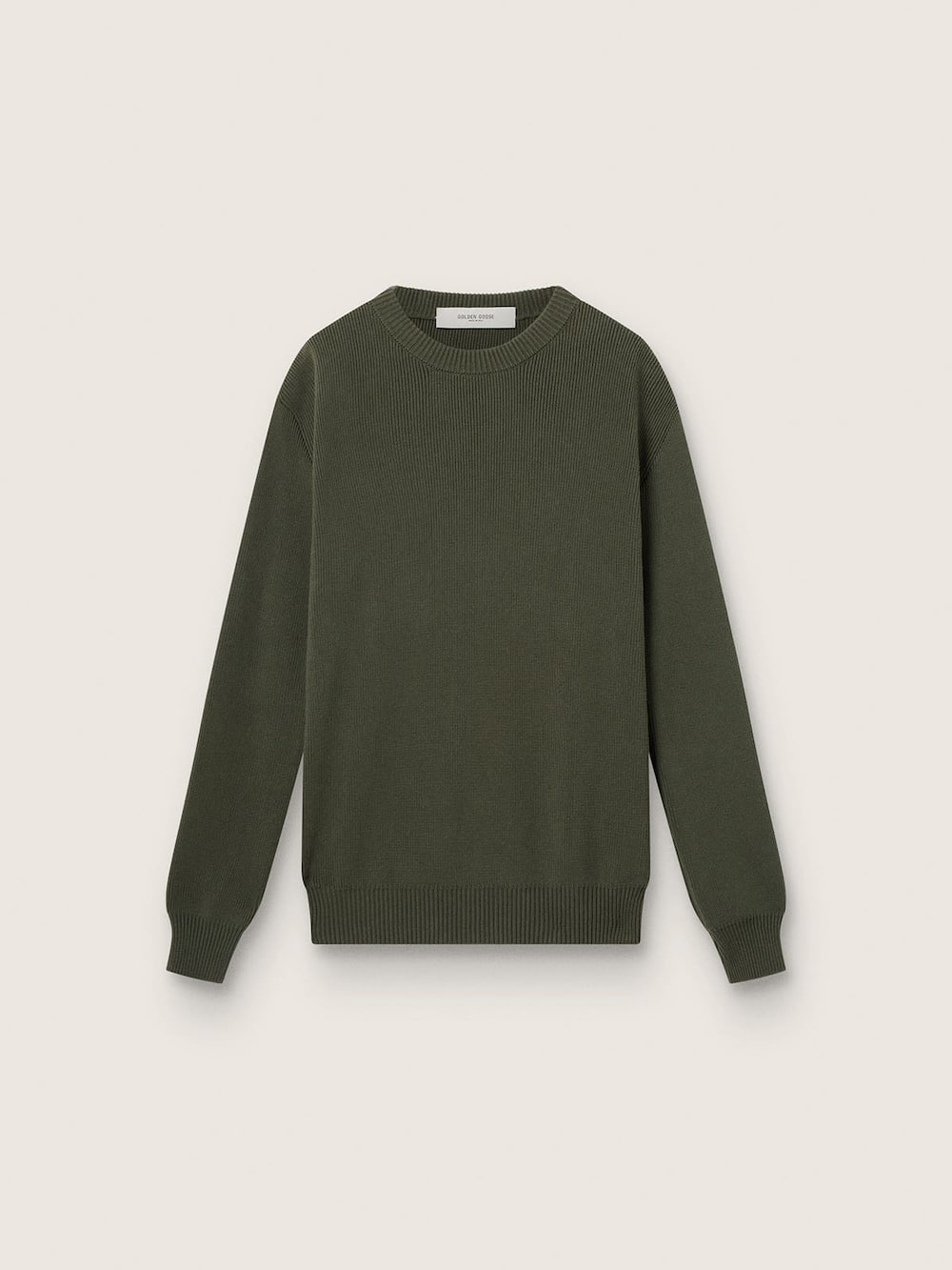 Pull ras-du-cou vert militaire avec inscription « Golden » dans le dos — Golden Goose