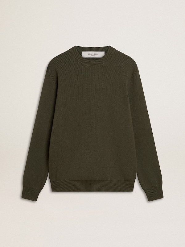 Golden Goose - Men's military green crew neck sweater with 'Golden' lettering on the back in 