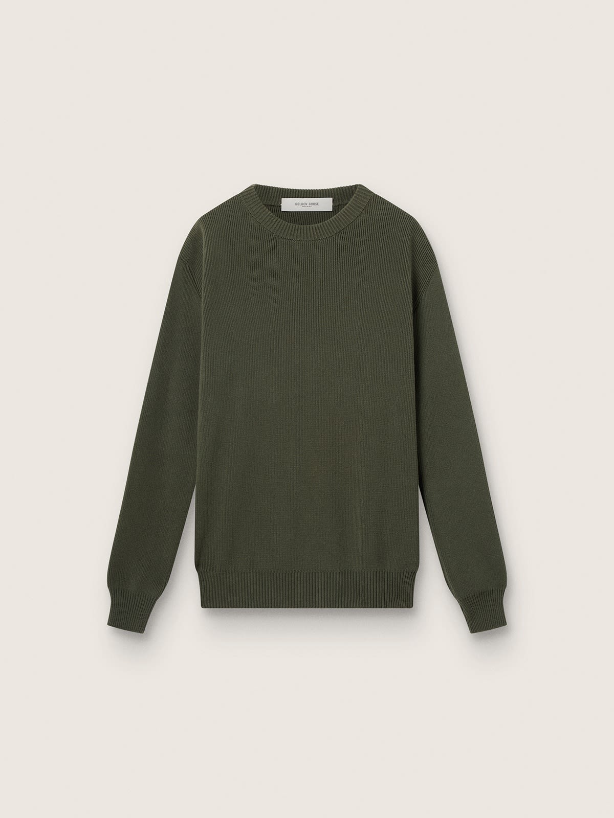 Pull ras-du-cou vert militaire avec inscription « Golden » dans le dos — Golden Goose