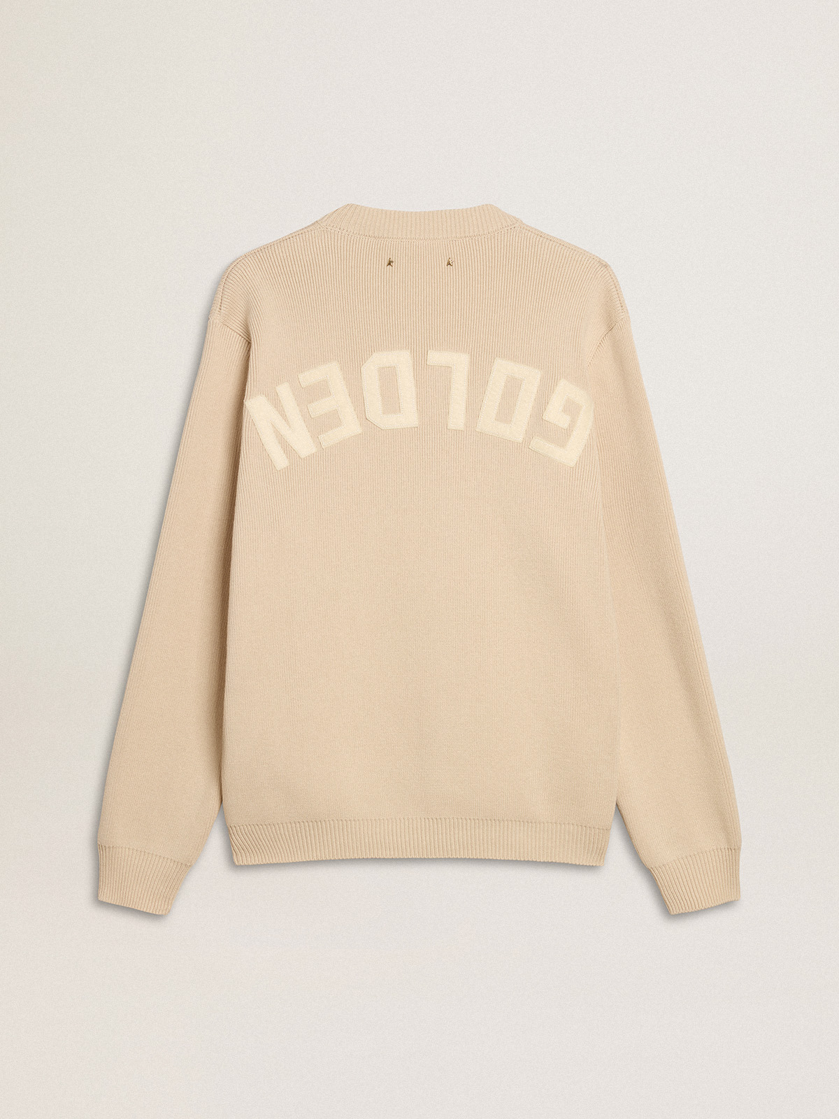 Golden Goose - Men’s beige crew neck sweater with ‘Golden’ lettering on the back in